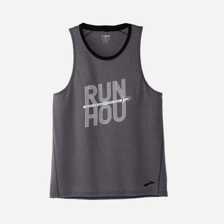 Brooks Houston22 Distance Grphic NZ - Men's Running Tank Top - Shadow Grey/Run HOU (92158-PWXG)